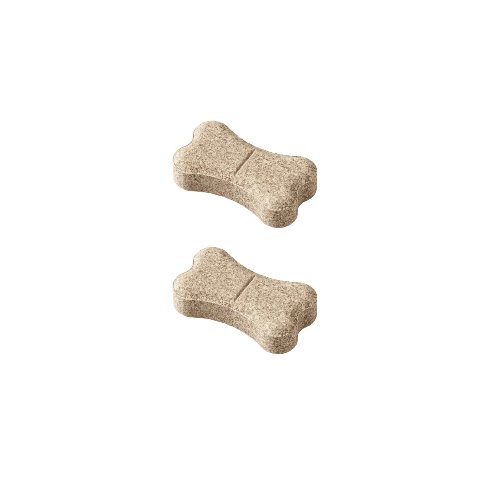 Two bone-shaped dog treats on a white background